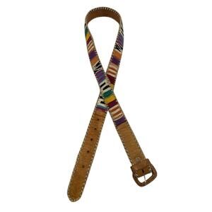 Unbranded VTG-Leather/Textile Woven Colorful Boho Handmade Belt